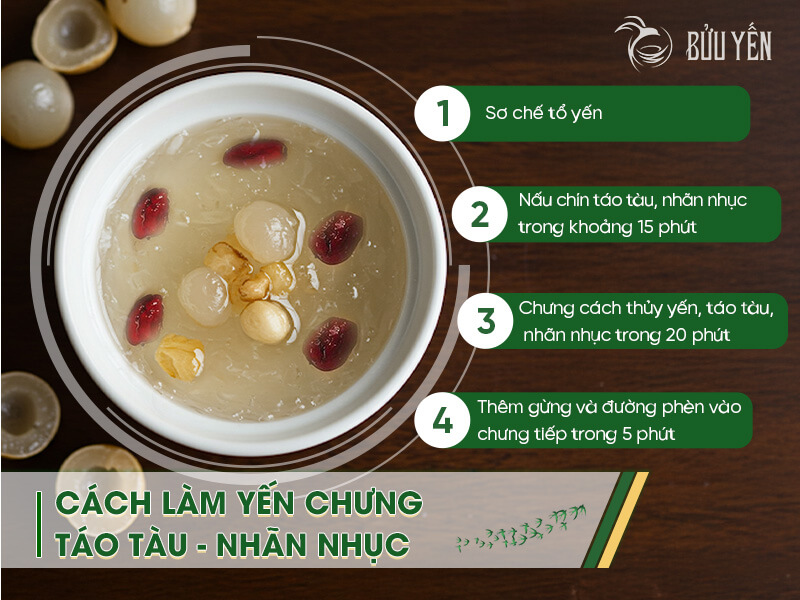 Cách chưng yến táo đỏ long nhãn