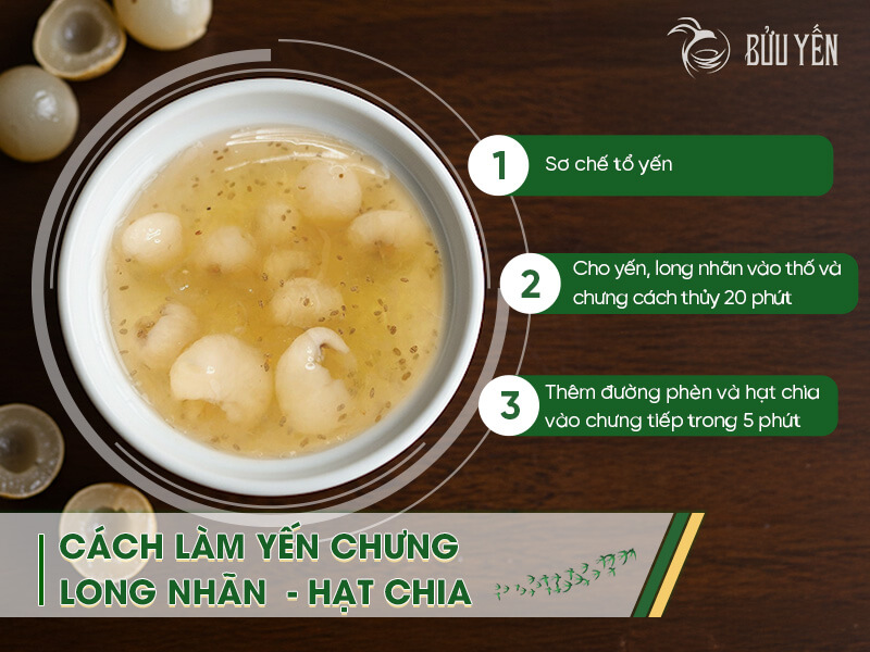 Cách chưng yến long nhãn hạt chia