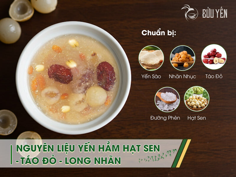 Nguyên liệu yến hầm hạt sen táo đỏ long nhãn