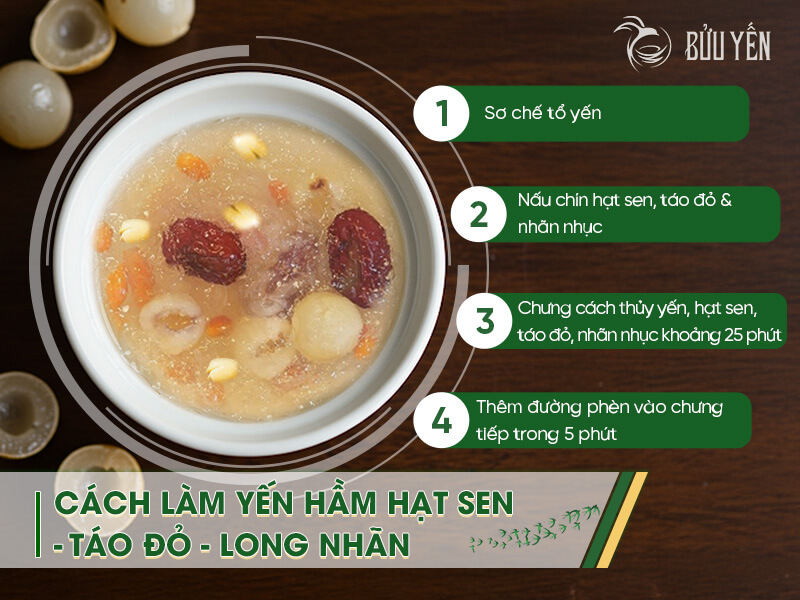 Cách hầm yến hạt sen táo đỏ long nhãn
