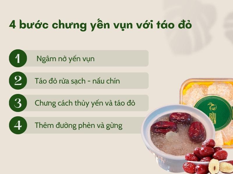 Các bước chưng yến vụn táo đỏ