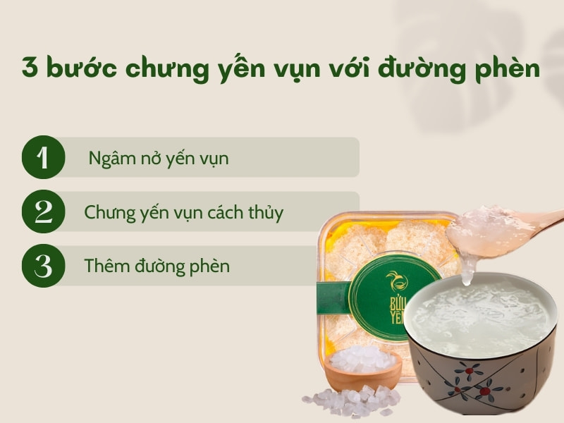 Các bước chưng yến vụn đường phèn