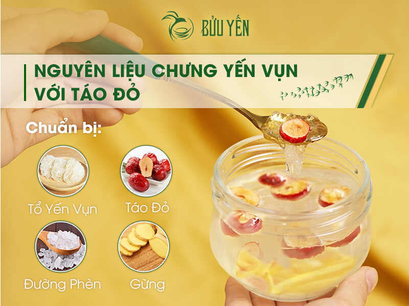 Nguyên liệu chưng yến vụn với táo đỏ