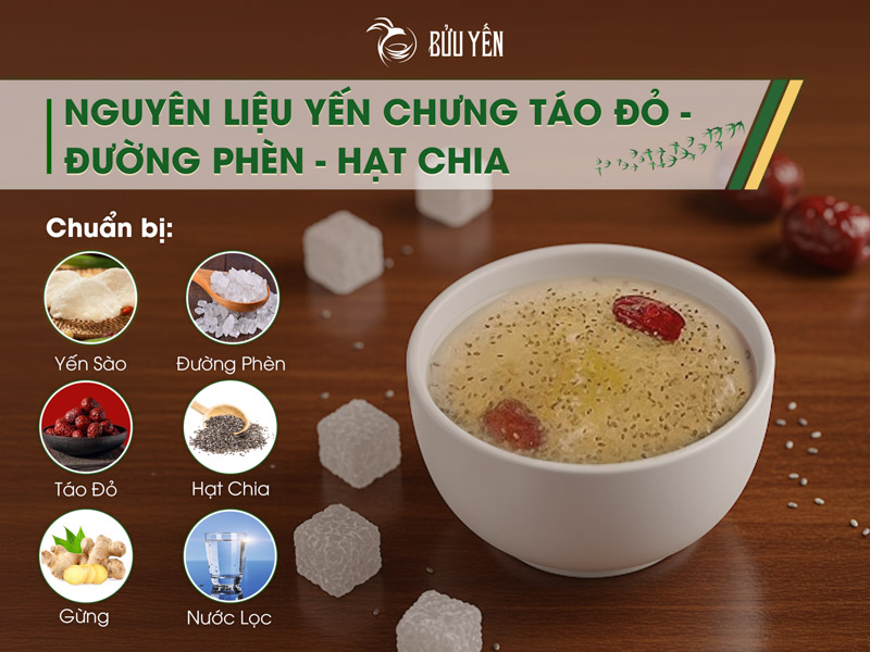 Yến chưng đường phèn táo đỏ hạt chia
